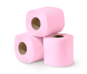 Three pink soft toilet paper rolls