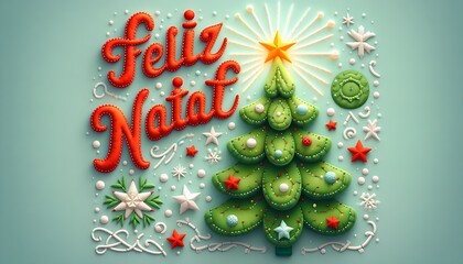 Cute Puffy Feliz Natal Lettering with Christmas Tree – Whimsical Design