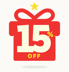 15% off, Christmas, Santa Claus, happy, New Year, gift, special, celebration, promo, sale, season, offer, tree, party, star, light, annual, date. Vector, icon, set, shape, symbol, sticker