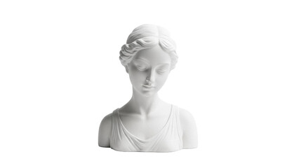Elegant white bust of a woman isolated PNG, classical sculpture on transparent background for design and artistic projects
