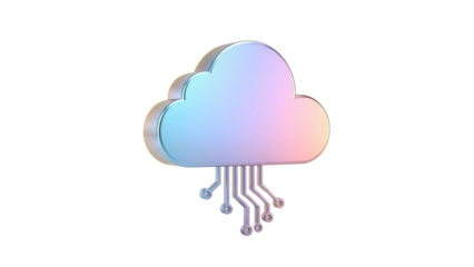 Holographic cloud computing PNG isolated on transparent background, modern technology concept for digital storage and data management
