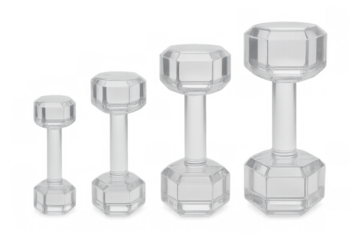 Dumbbells set in clear glass design working out and building strength through fitness training on transparent background