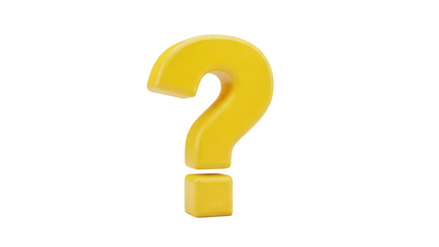 Bright yellow question mark isolated PNG on transparent background, symbol of inquiry and uncertainty for graphic design