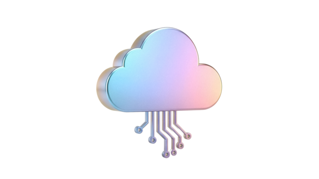 Holographic cloud computing PNG isolated on transparent background, modern technology concept for digital storage and data management