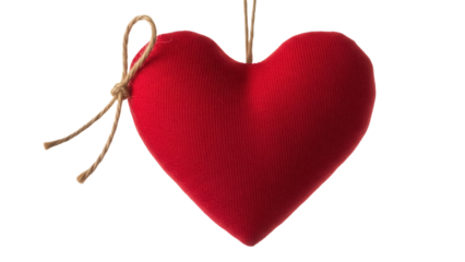 Red heart shaped pillow isolated PNG, love and romance concept for Valentine s Day and romantic designs on transparent background