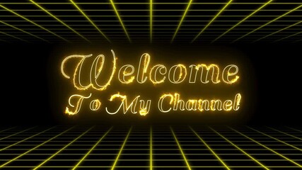 Golden glowing text animates over a retro futuristic grid, creating a vibrant neon channel intro look. - Powered by Adobe