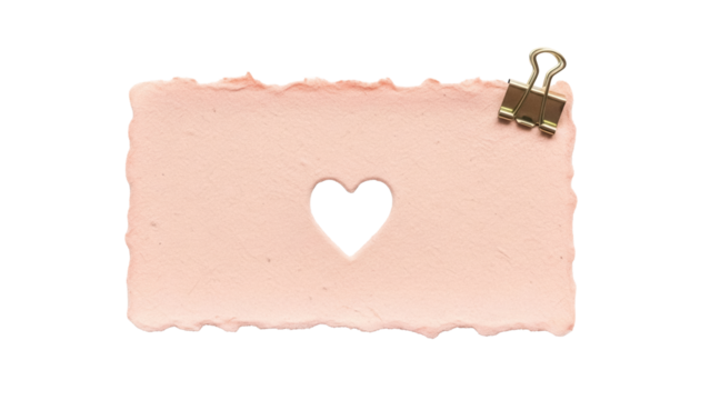 Pink handmade paper with heart cutout isolated PNG, love note for Valentine s Day and romantic messages on transparent background