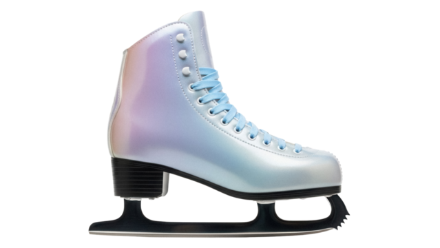Iridescent figure ice skate isolated PNG on transparent background, shiny roller skating boot for winter sport and artistic performance
