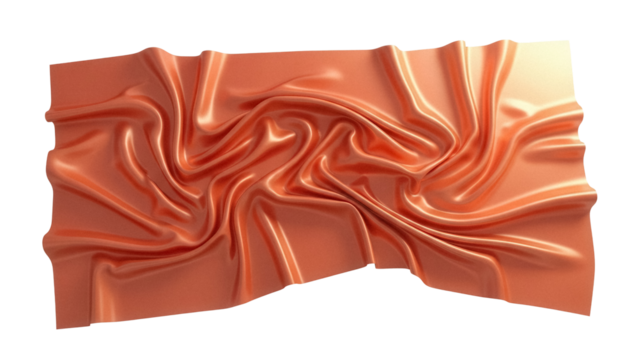 Copper-colored satin fabric with folds isolated on transparent background, elegant textile material for fashion and design projects PNG