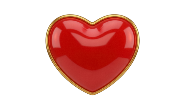 Red heart with golden frame isolated PNG, love symbol for Valentine s Day and romantic design projects on transparent background