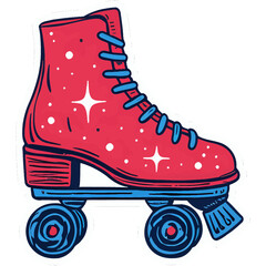roller skate | disco sparkles | 80s aesthetic | retro fun vibes | bold outline sticker | vibrant shimmer accents | nostalgic roller disco | colorful vintage style | playful movement energy | classic