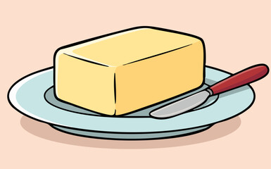 vector illustration of butter on a plate