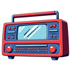 old radio | holographic screen | pastel knobs | retro tech sticker | kawaii electronics | bold outline | soft gradient highlights | vintage aesthetic | playful nostalgic design | colorful gadget