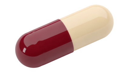 Two-tone capsule pill isolated PNG, pharmaceutical medication for health and wellness on transparent background