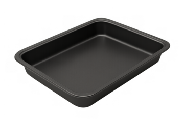 Empty black non-stick baking pan on transparent background ready for cooking or serving food
