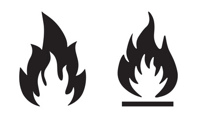 Black fire icon, logo, sign isolated. PNG with transparent background. Clipping path. Flat lay. Simple flat burning fire silhouette collection. vector illustration eps file. 