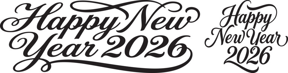 Obraz premium Delicate happy new year 2026 script design with decorative swirls for festive invitations and holiday greetings