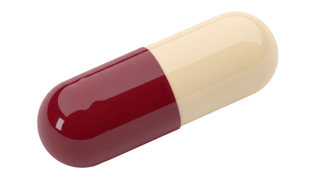 Two-tone capsule pill isolated PNG, pharmaceutical medication for health and wellness on transparent background