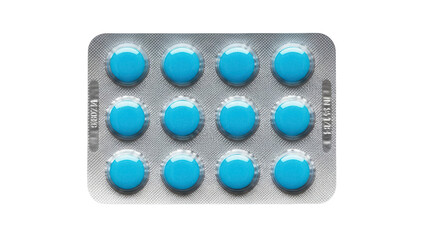Blister pack of blue round pills isolated PNG, medication for healthcare and pharmaceutical industry on transparent background