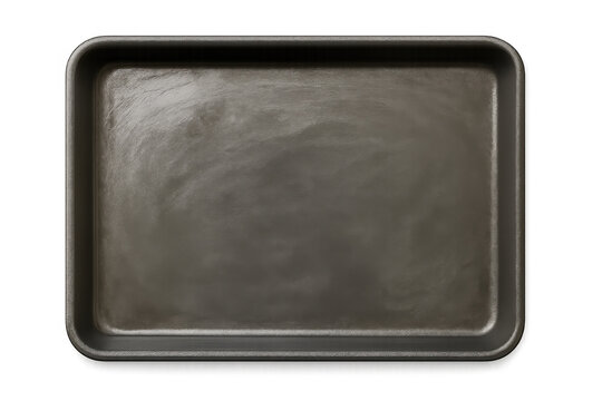 Empty baking sheet or metal kitchen tray for cooking and baking food, top view, transparent background