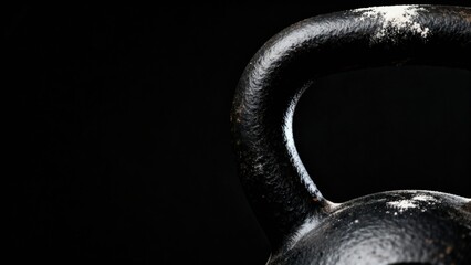 Strength Training - A close-up of a kettlebell handle showcasing subtle chalk residue against a solid black background, highlighting fitness and workout elements.