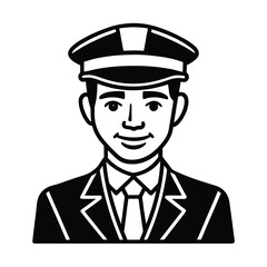 Cartoon vector illustration of a policeman officer in uniform with a hat, an icon of security and work