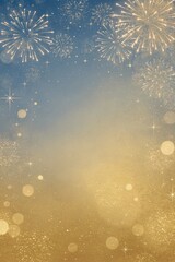 Blue and gold Abstract background and bokeh on New Year's Eve. Vertical Festive background with fireworks and sparkling elements.