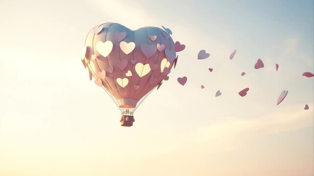 Heart shaped hot air balloon floating against sky