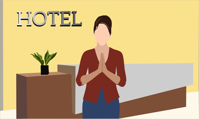 illustration of a hotel flight attendant welcoming guests