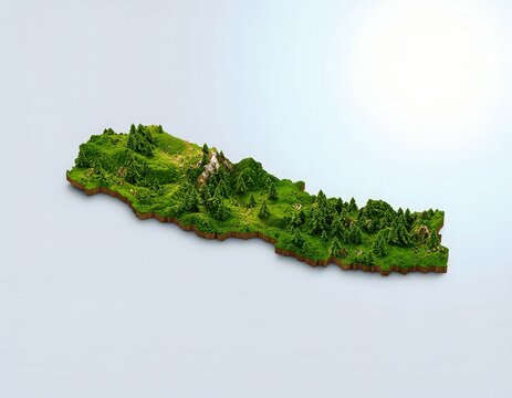 Minimalist 3D map of Nepal, Nepal's islands.