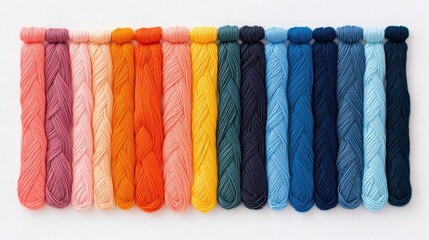 Colorful Yarn Skeins Arranged on White Background