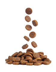 Falling Dog Treats on a Pile of Kibble on a Transparent Background