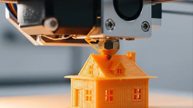Three dimensional printer creating miniature house model