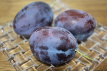 Fresh prune plums purchased at a supermarket in Tokyo, Japan