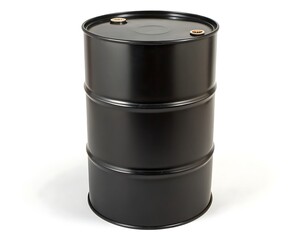 Closed industrial black metal barrel for storage and transport.