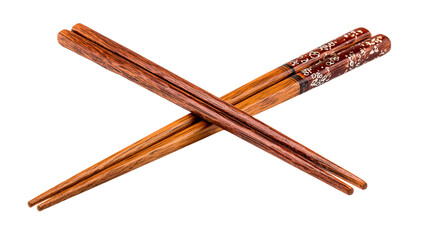 Wooden chopsticks crossed isolated on transparent background