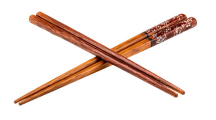 Wooden chopsticks crossed isolated on transparent background