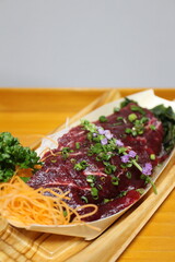 Minke whale sashimi purchased at a supermarket in Tokyo, Japan