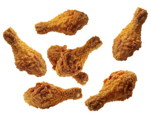 Deliciously Crispy Fried Chicken Drumsticks Piled Together on Transparent Background