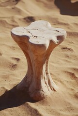 Naturally eroded sandstone desert formation amidst sand dunes