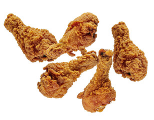 Deliciously Crispy Fried Chicken Drumsticks Piled Together Against Transparent Background