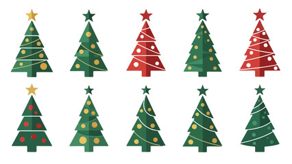 Modern Minimal Christmas Tree Icon Set with Geometric Festive Designs