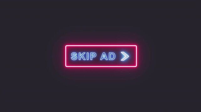 Neon Skip Ad Button Looping Animation, Glowing Outline Style with Alpha Channel