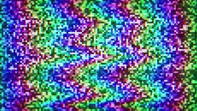 カラフルな色のテレビ、ビデオ等のノイズグリッチ。砂嵐。