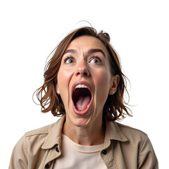 Crazy woman shouts isolated