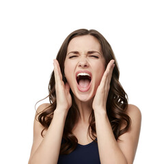 Crazy woman shouts isolated