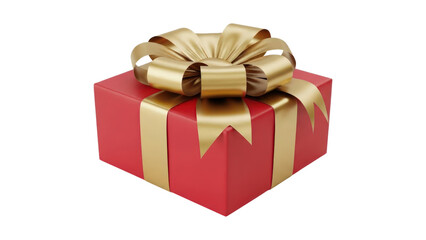 Obraz premium Red gift box with a luxurious golden ribbon and elegant bow, perfect for festive celebrations and special occasions. isolated on transparent background