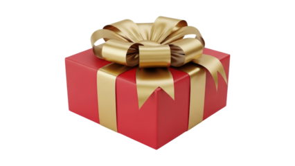 Red gift box with a luxurious golden ribbon and elegant bow, perfect for festive celebrations and special occasions. isolated on transparent background