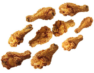 Assorted Crispy Fried Chicken Wings Arranged on a Transparent Background Ready for Serving