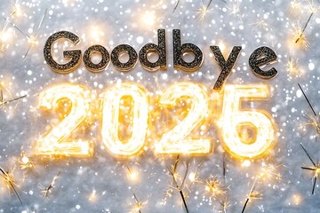 New Year scene divided, marking Goodbye 2025 in cheerful celebration